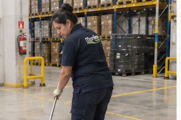 Auxiliar de Mantiene realizando aseo en un centro de distribución